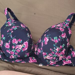 Cacique Navy and Pink Floral Bra